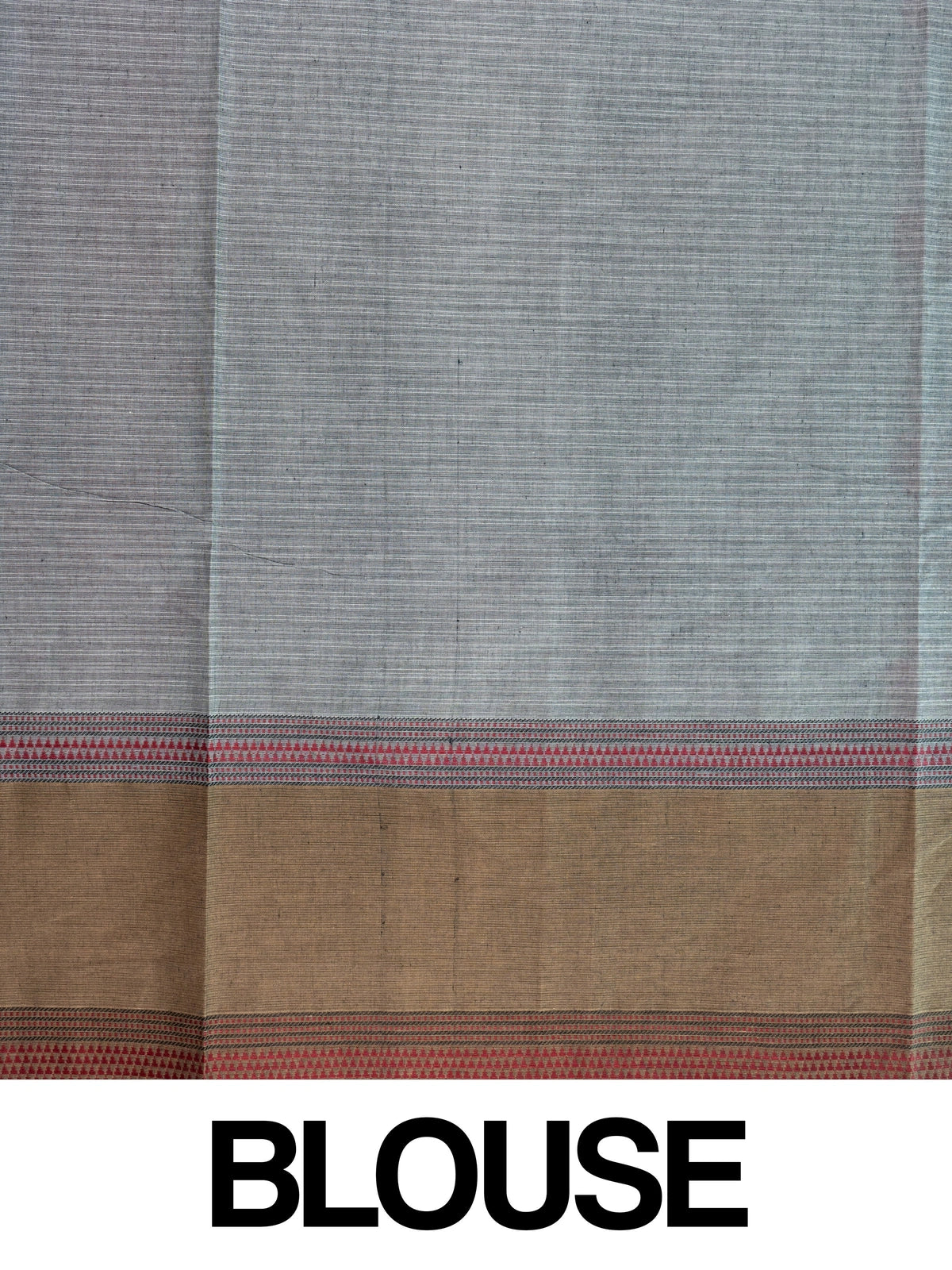 Grey and brown semi raw silk saree with contrast thread border and woven kolam motifs