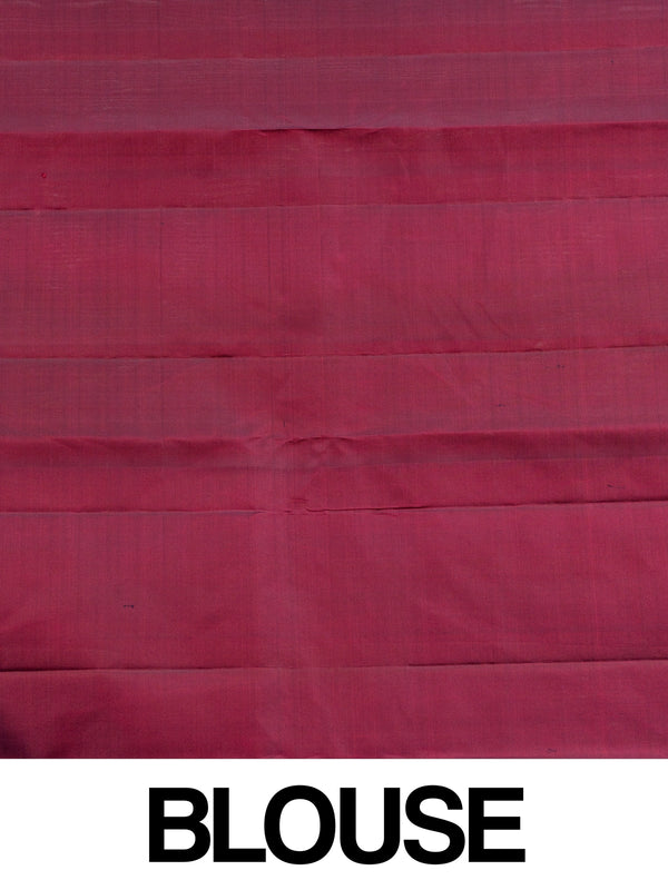 Green pure Kanchipuram silk saree with contrast maroon border and gold zari brocade pallu
