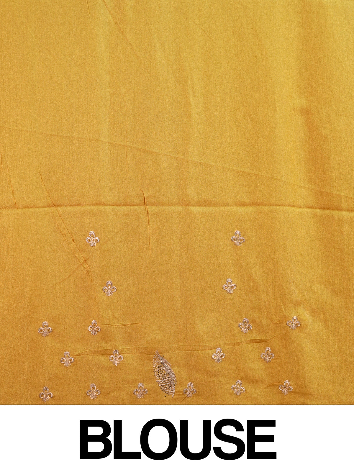 Mustard yellow designer saree with rose-gold embroidered butas, paisley pallu and embellished border