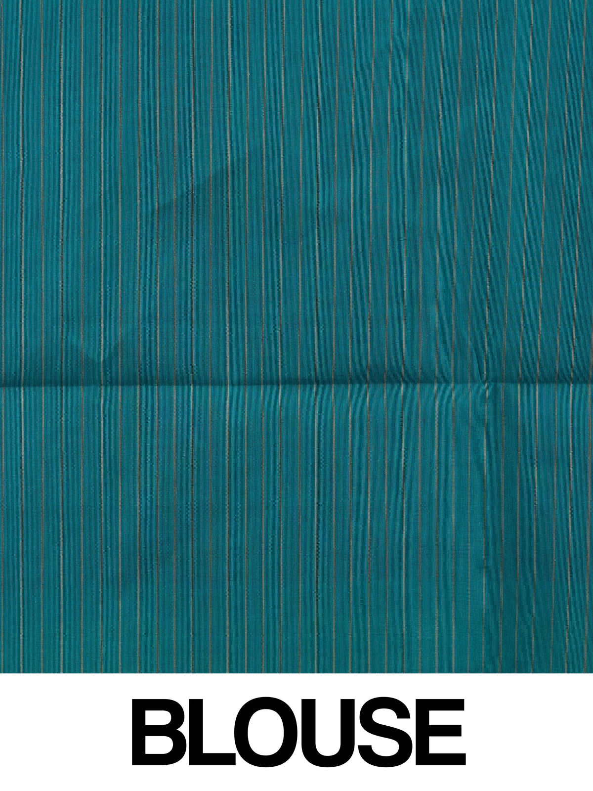 Teal green linen cotton saree with gold zari stripes, pink buti motifs and contrast grey temple border