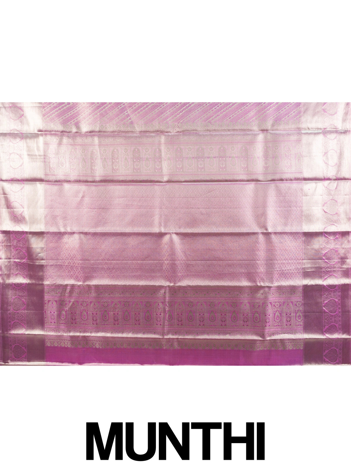 Mauve pink pure Kanchipuram silk saree with silver zari chevron weave and contrast border