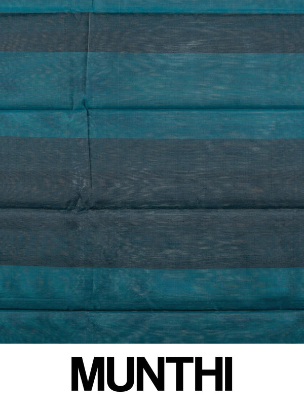 Teal blue silk cotton saree with tonal checks and contrast dark navy border