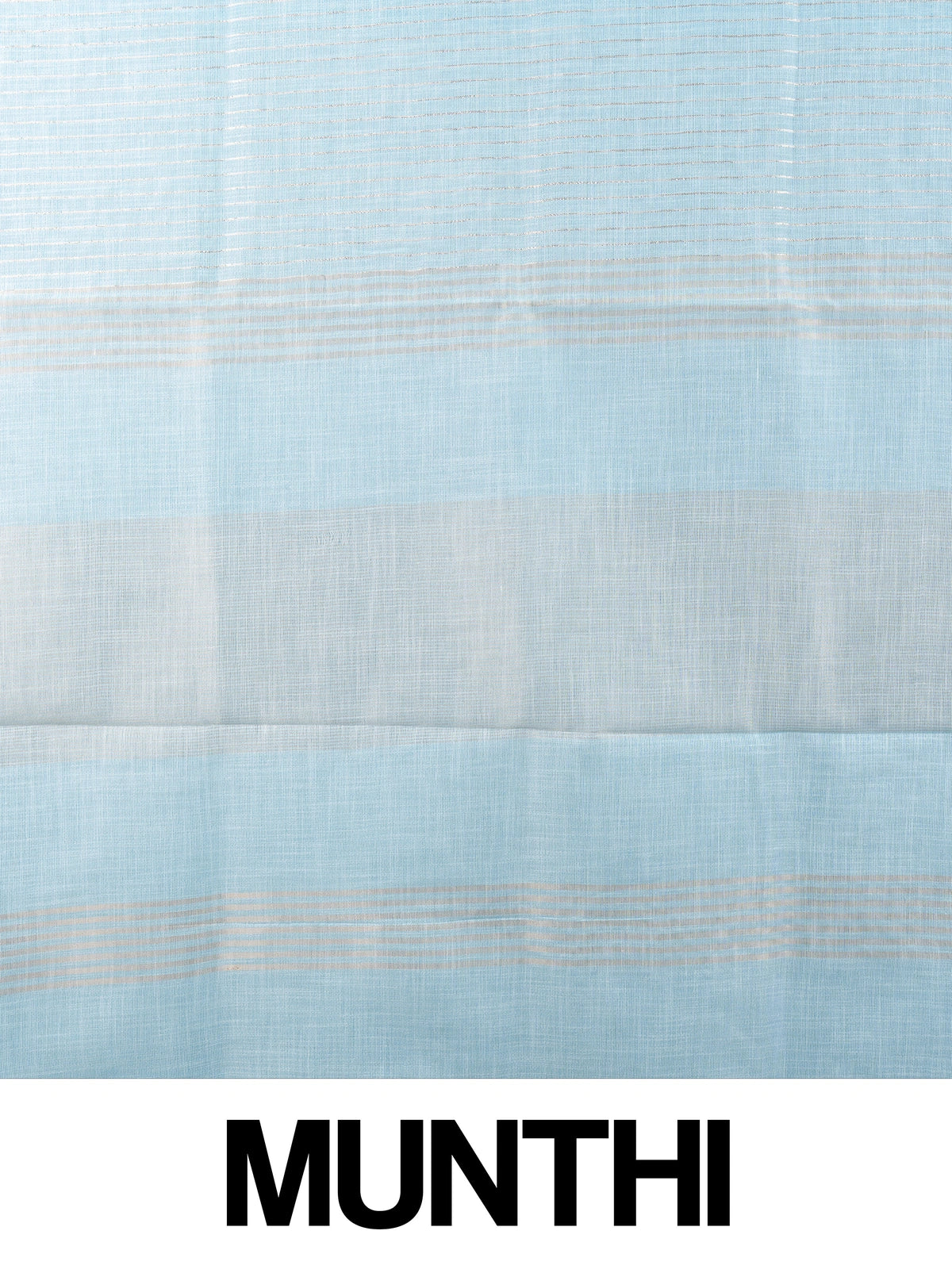 Sky blue linen cotton saree with fine silver zari stripes and matching blouse