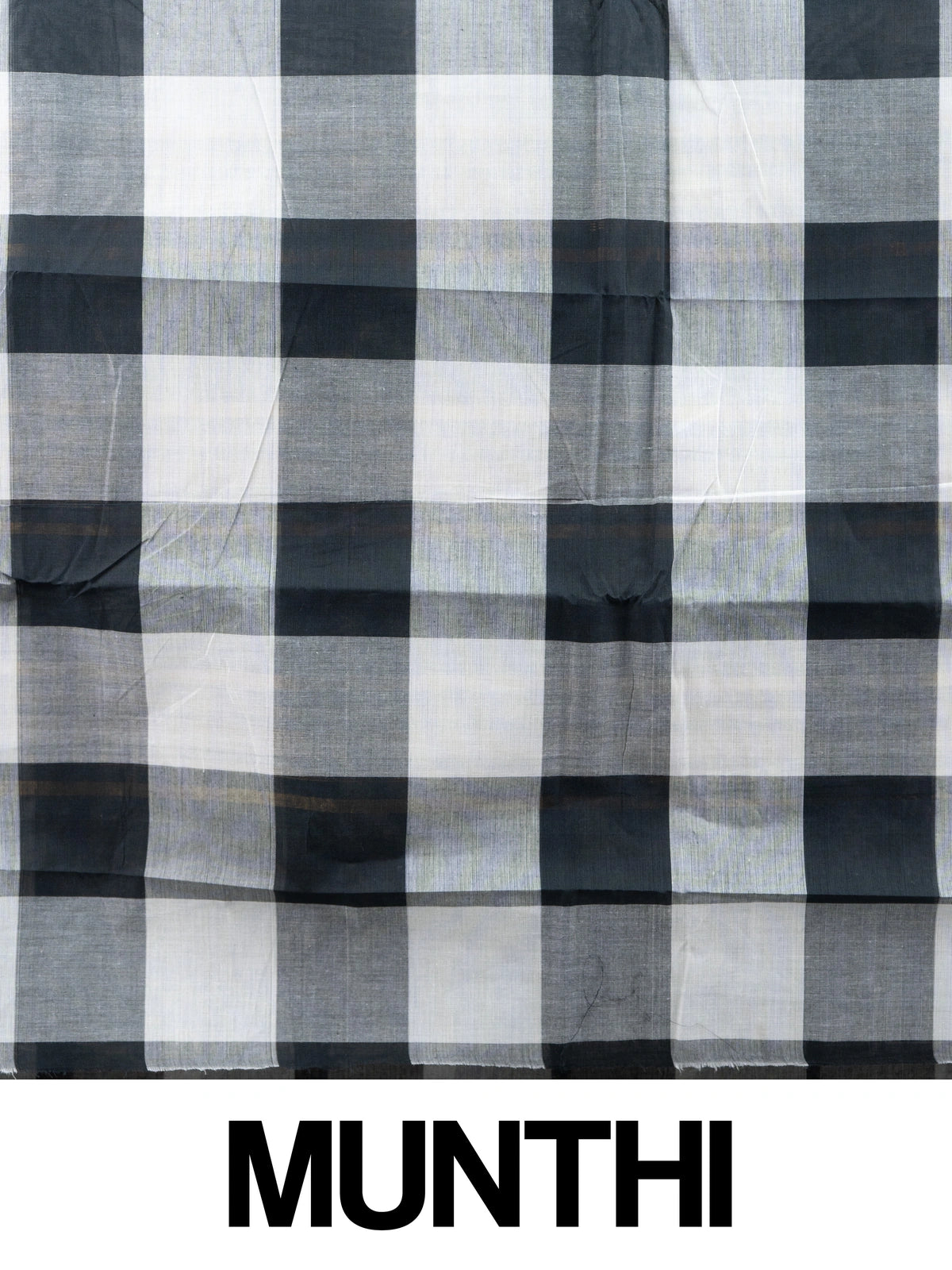 Grey and black checked Chettinad cotton saree with copper zari floral border
