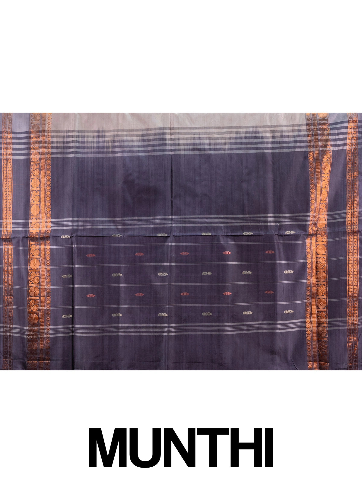 Mauve banana silk saree with navy blue copper zari border and pallu
