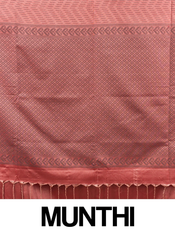 Rust brown Kanchipuram Fancy Silk saree with woven paisley motifs and jaal pallu