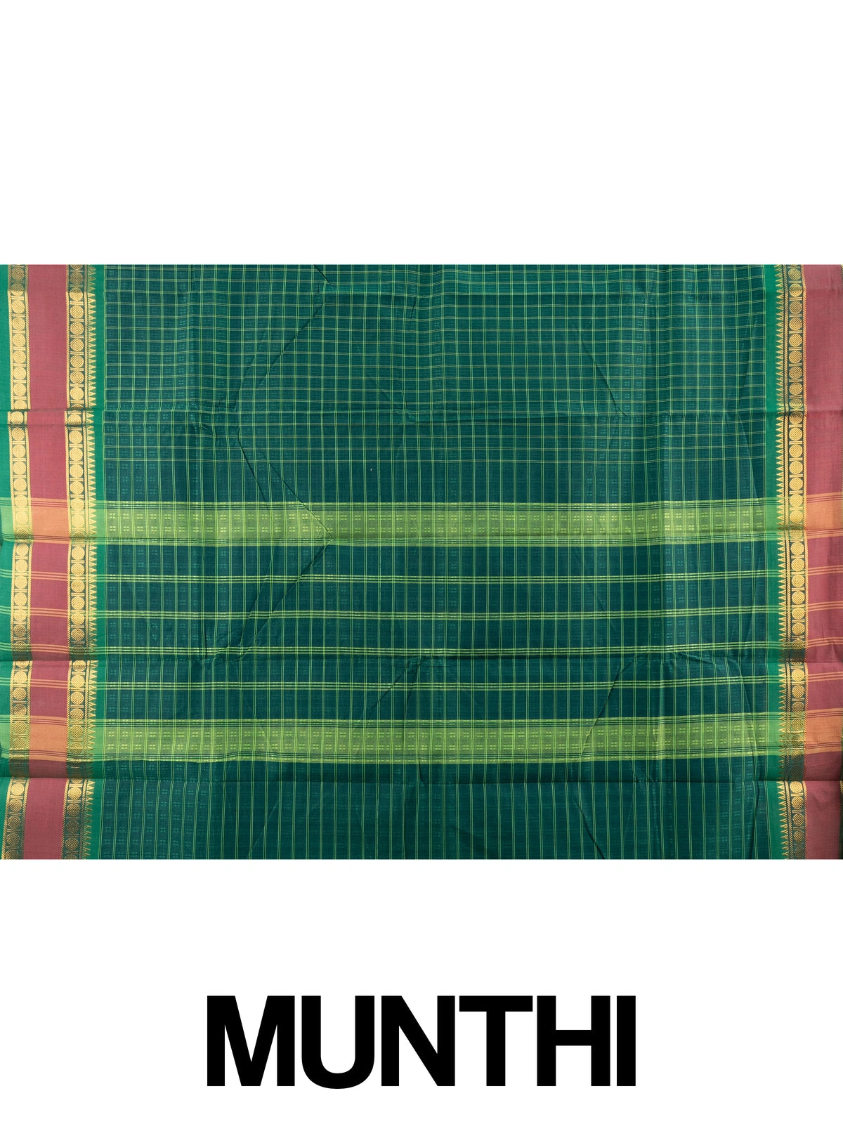 Green Chettinad cotton saree with gold checks and contrast maroon zari border