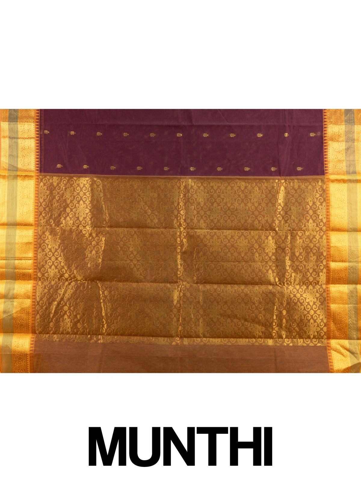 Wine maroon Chettinad cotton saree with mustard-gold zari border and brocade pallu