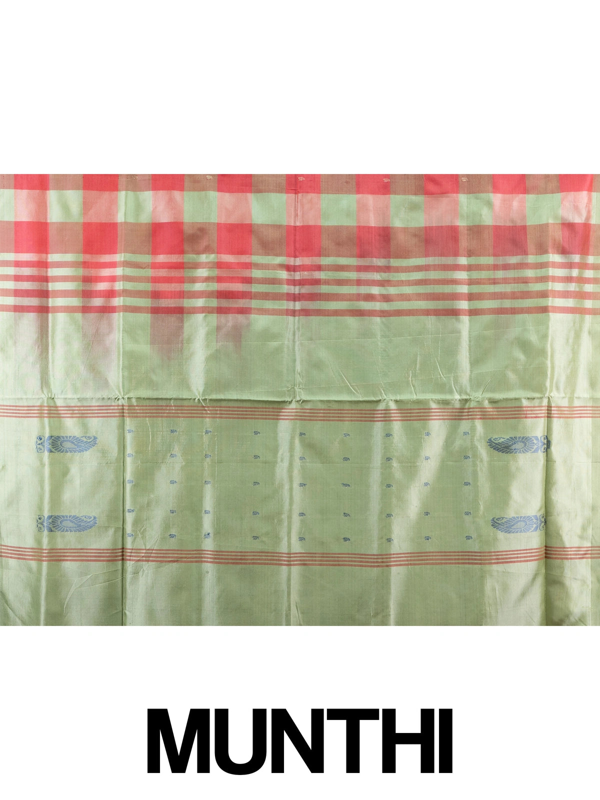 Red and green checked Banana silk saree with contrast light green paisley pallu and zari border