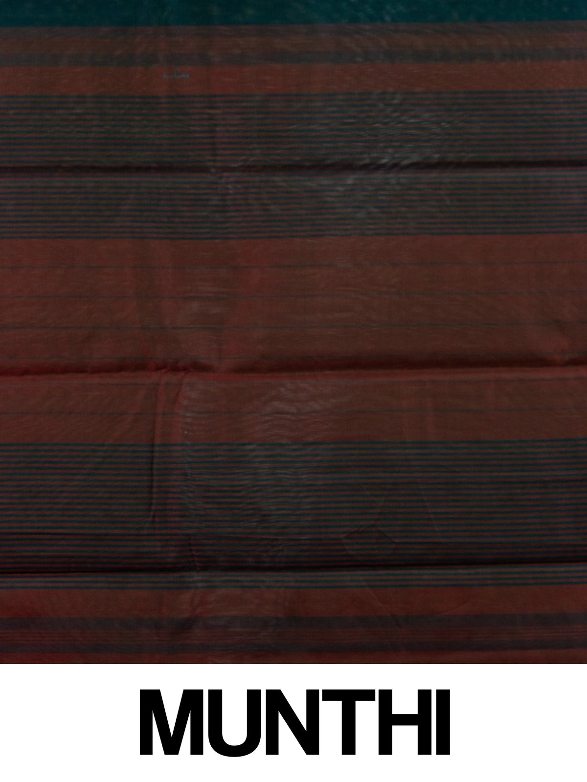 Teal green silk cotton saree with silver zari streaks and contrast maroon striped pallu