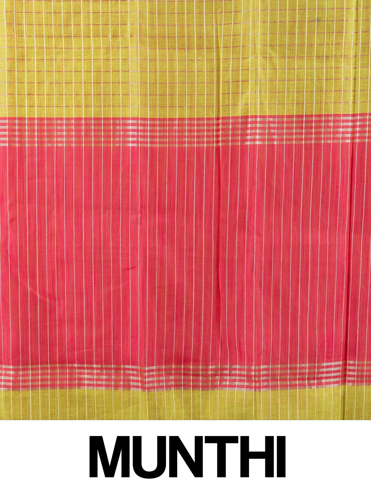 Lime green Linen Cotton saree with woven checks, contrast pink pallu and yellow-gold zari border