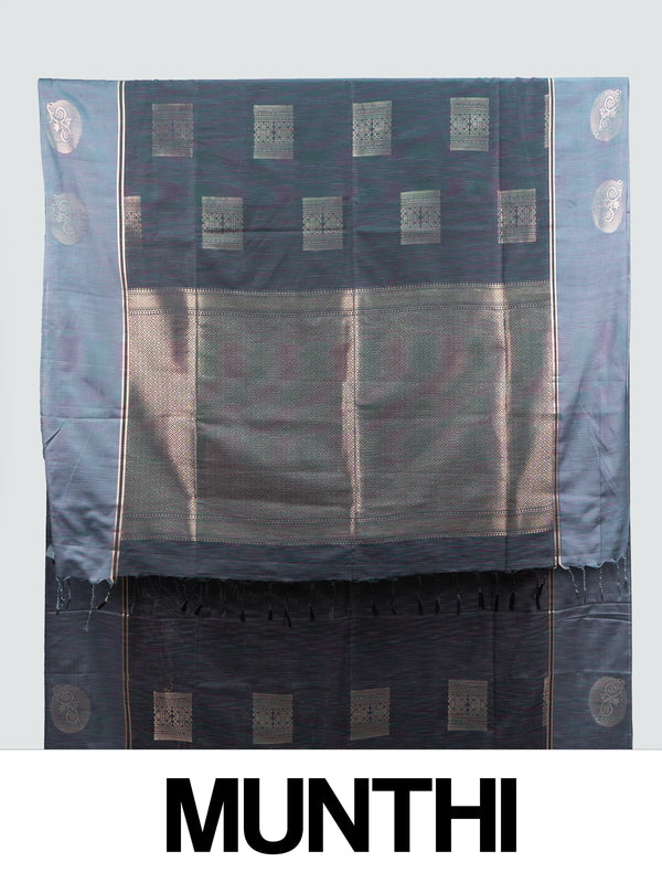 Dual-tone grey and gold Kanchipuram Fancy Silk saree with gold zari buttas and contrast zari border