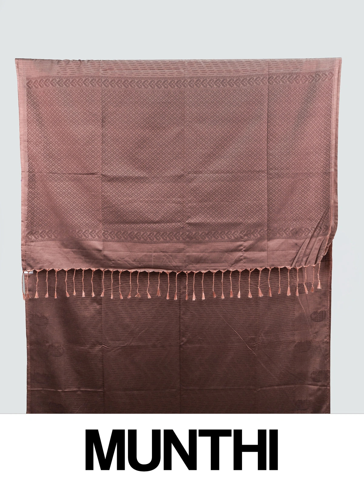 Dusty mauve Kanchipuram Fancy Silk saree with tonal buta motifs and jaali-work pallu