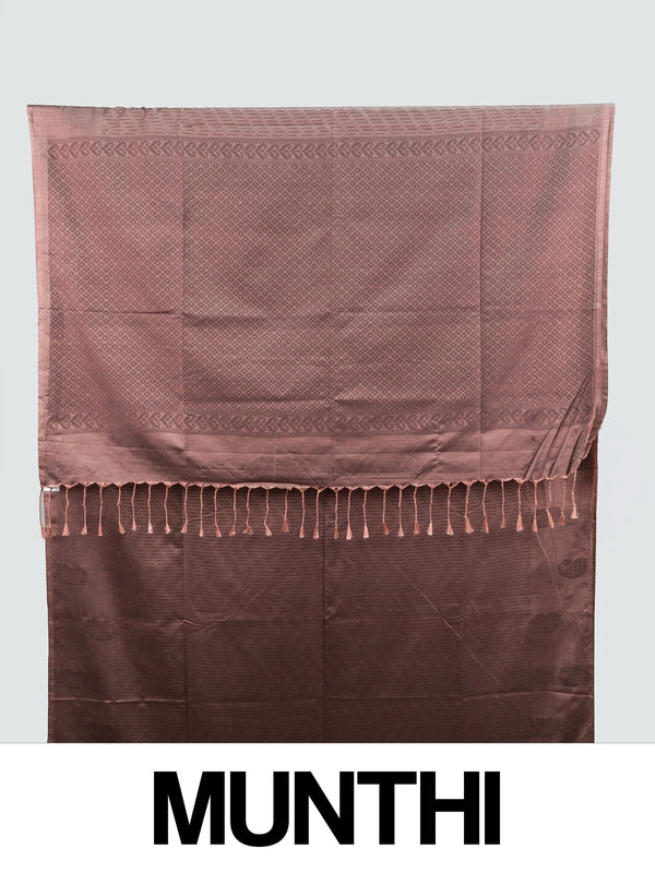 Dusty mauve Kanchipuram Fancy Silk saree with tonal buta motifs and jaali-work pallu