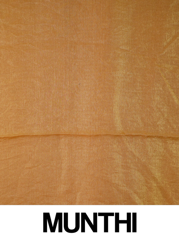 Mustard yellow tissue designer saree with shimmering body and contrast floral printed blouse