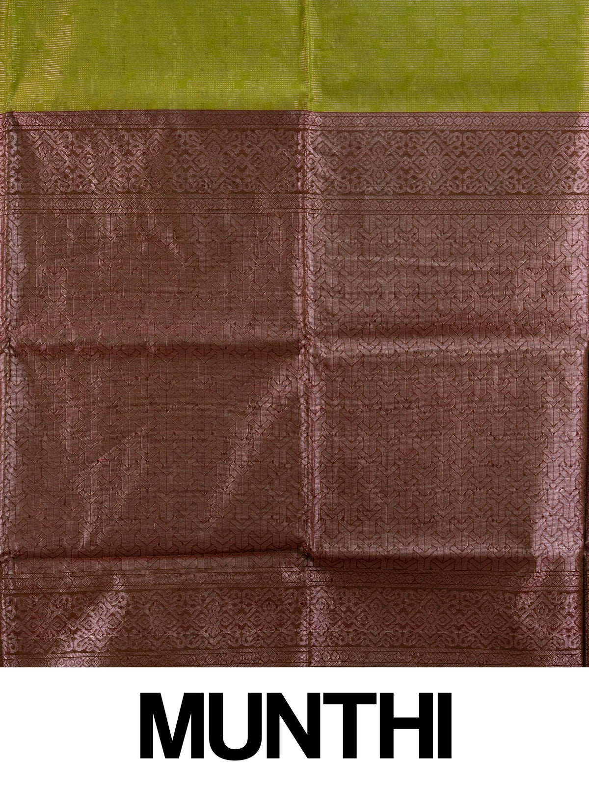 Mehendi green silk cotton saree with contrast maroon geometric zari pallu and green border