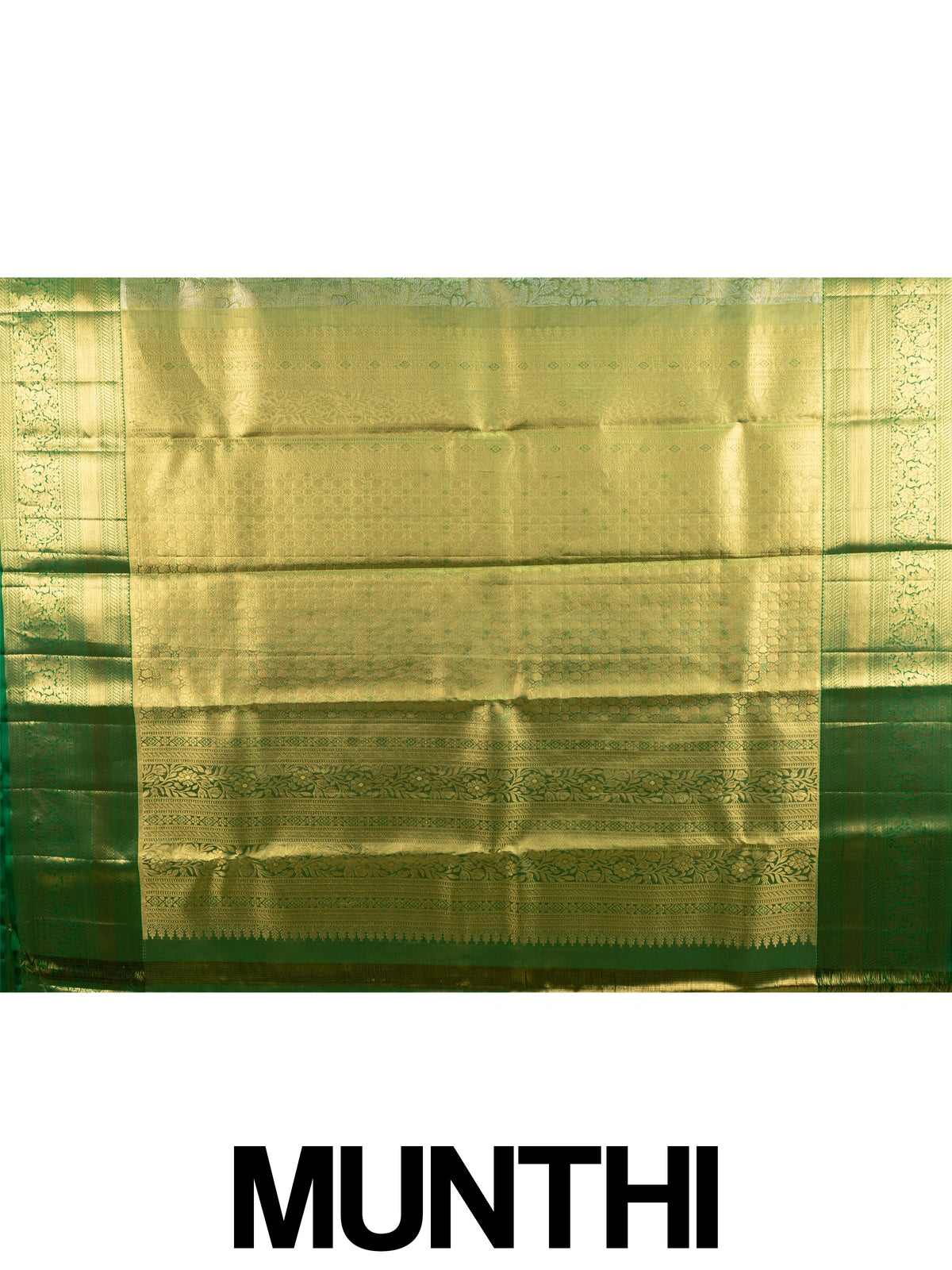 Green pure Kanchipuram silk saree with gold zari floral motifs and contrast border