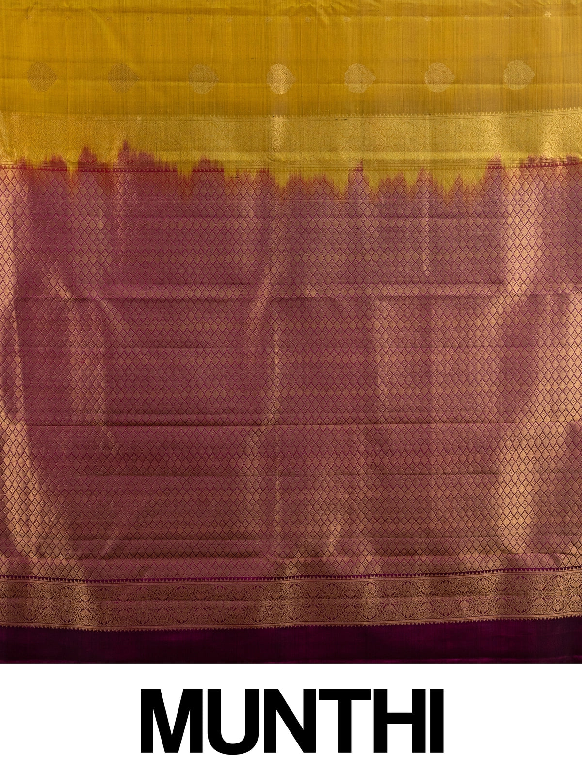 Mehendi green pure Kanchipuram silk saree with magenta contrast border and gold zari pallu