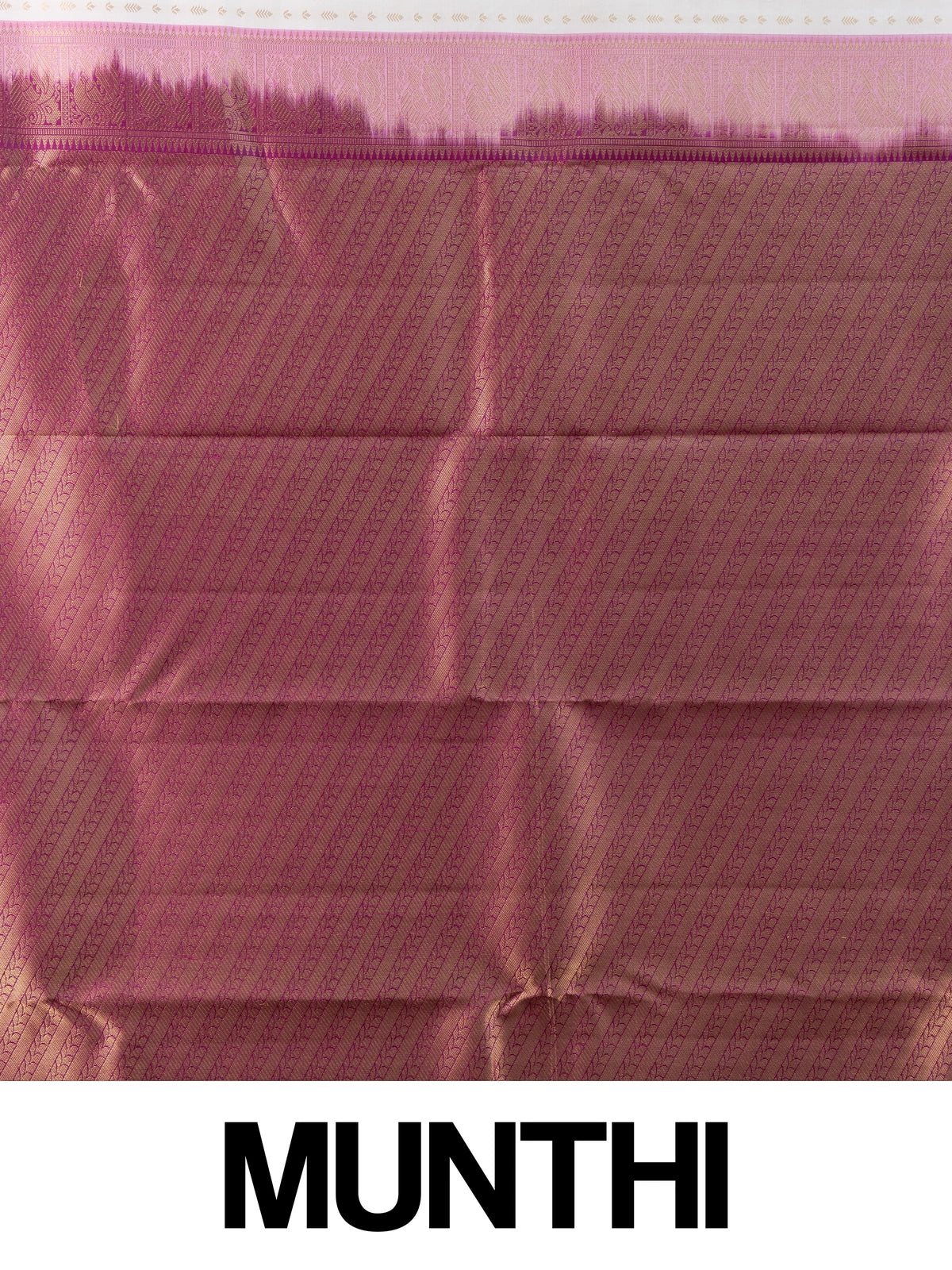 Cream pure Kanchipuram silk saree with gold zari buttis and contrast magenta zari border