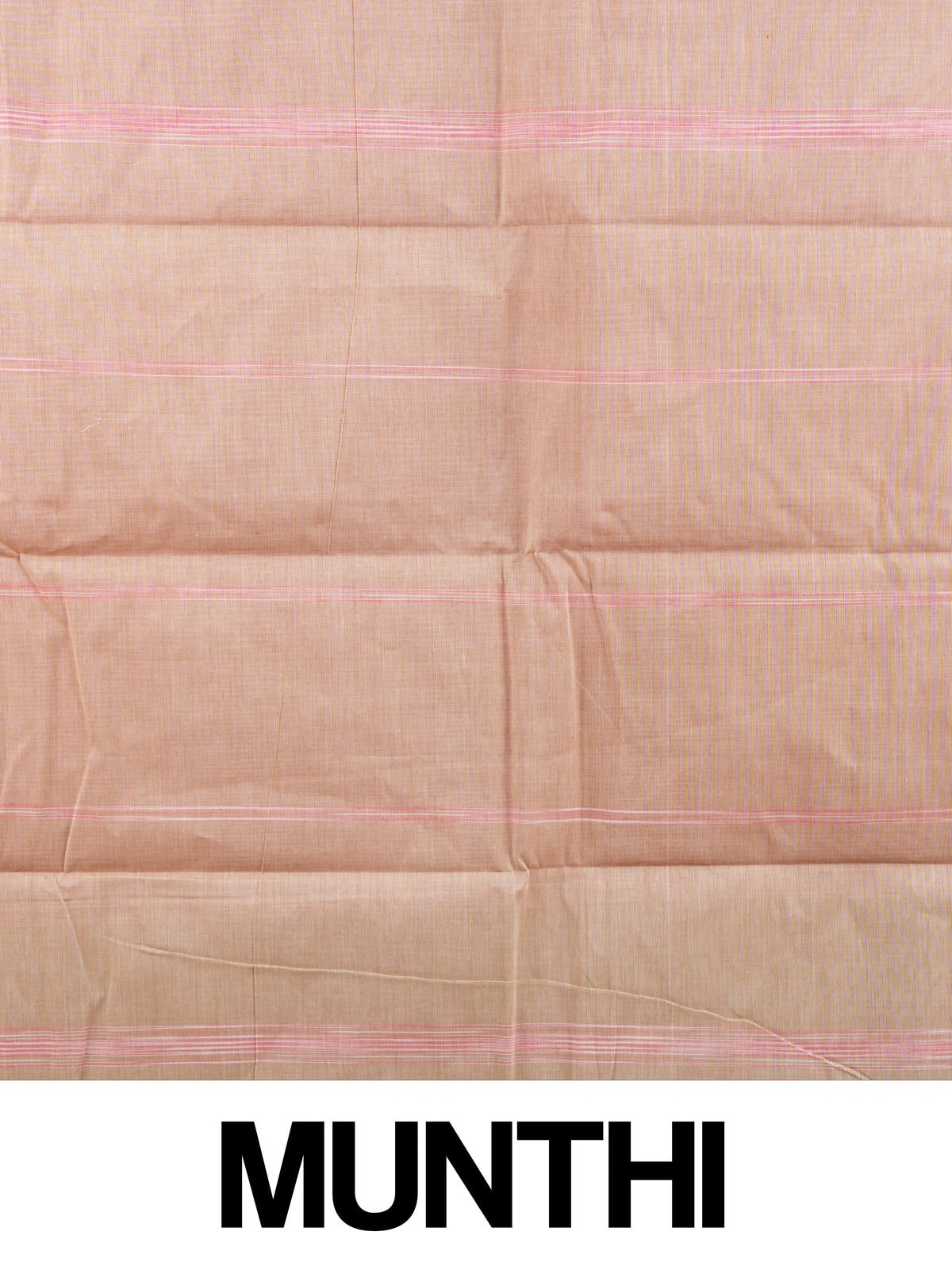Pink and beige silk cotton saree with fine striped body, contrast beige pallu and golden-lined border