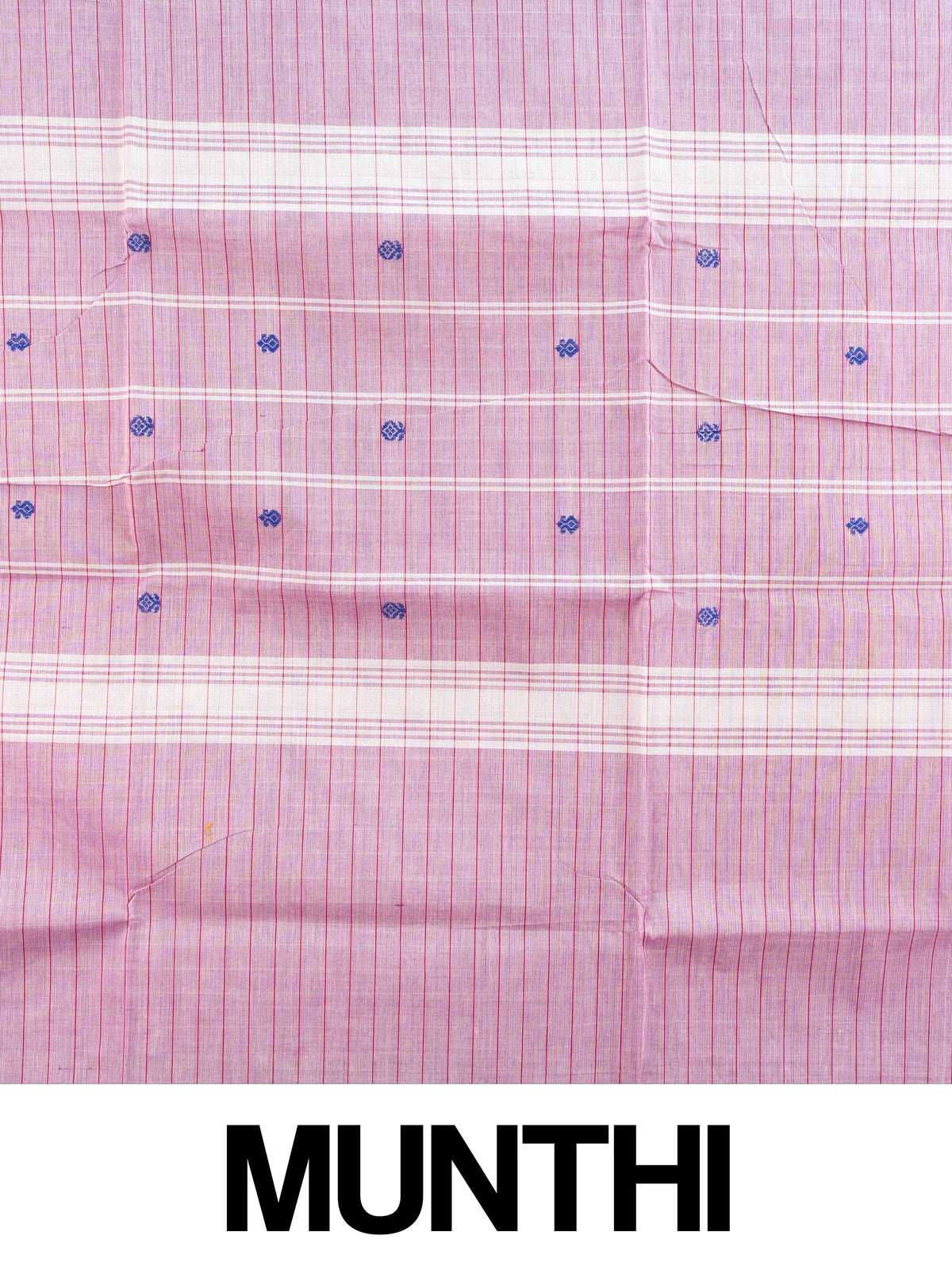 Lilac pink Chettinad cotton saree with red gold zari temple border and blue buttas