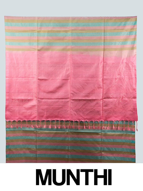 Multicolour and pink soft silk saree with diagonal stripes and contrast pink zari pallu