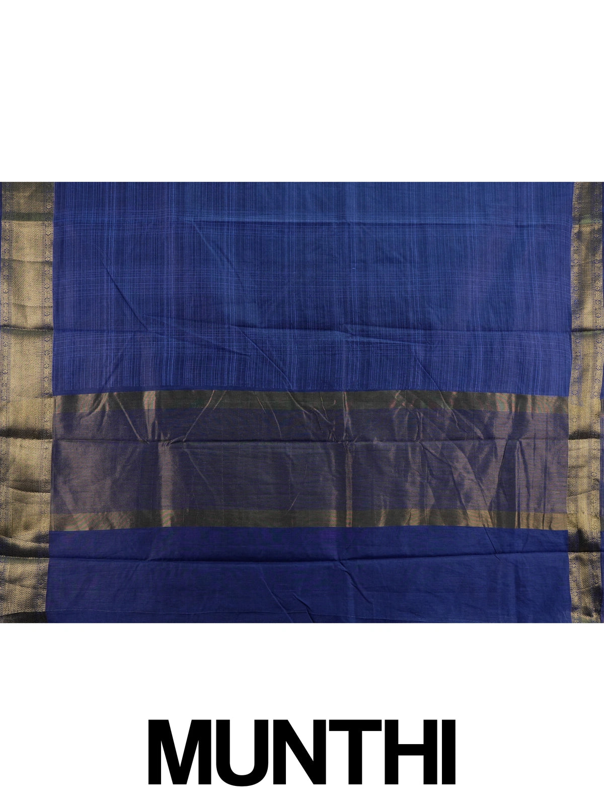 Royal blue designer saree with checked weave and broad gold zari border