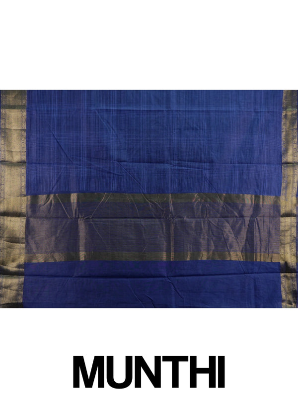 Royal blue designer saree with checked weave and broad gold zari border