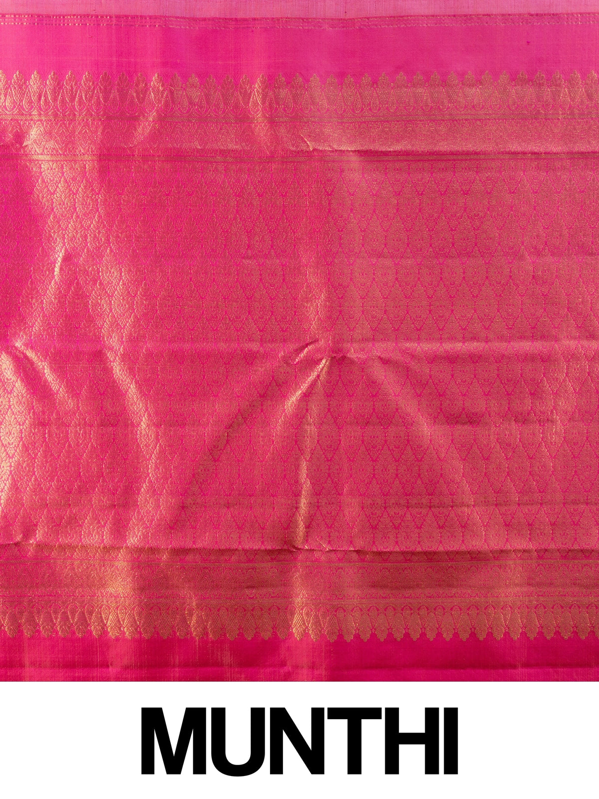 Coral pink pure Kanchipuram silk saree with gold zari buttas and contrast zari border
