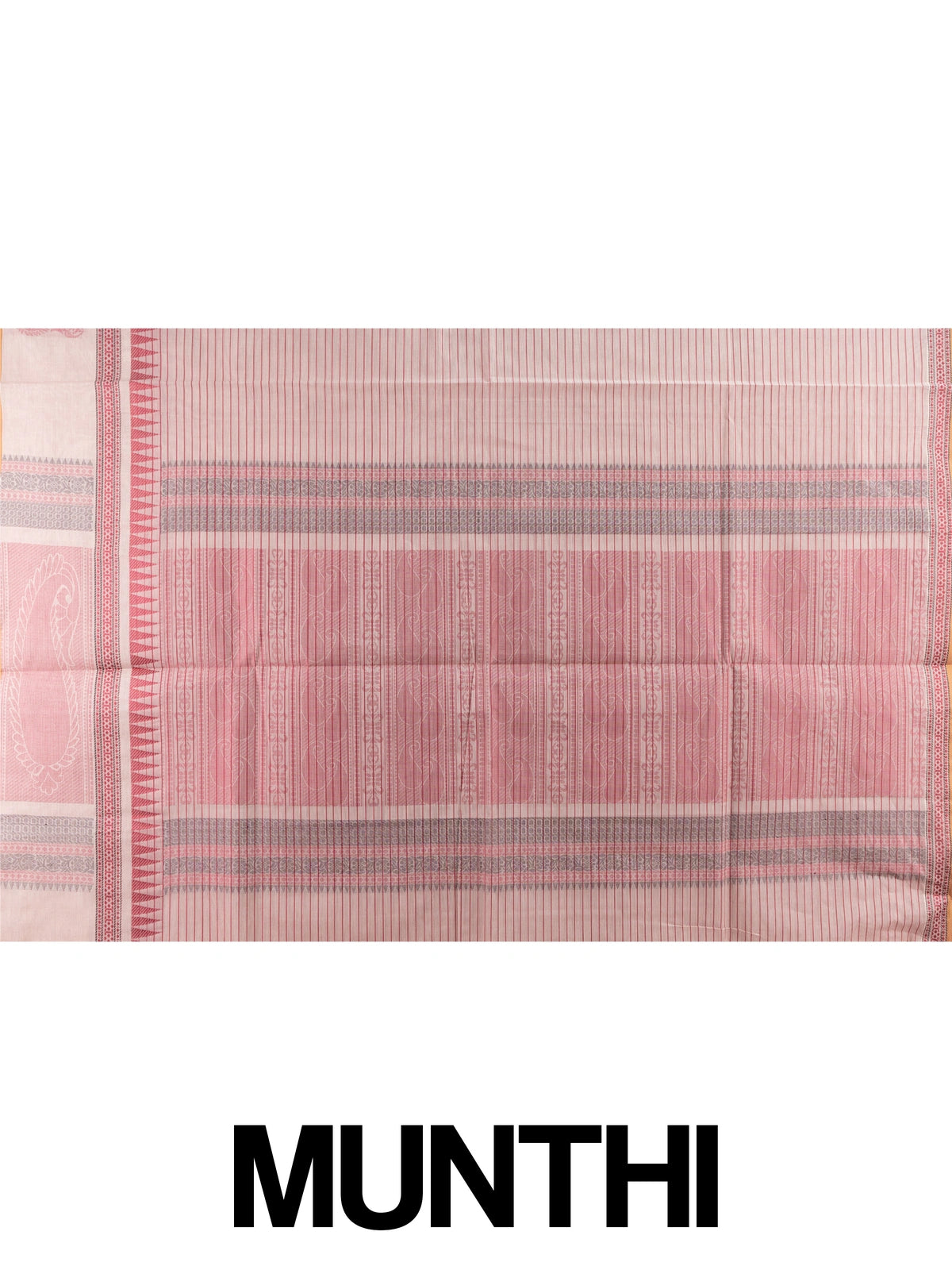 Dusty pink semi raw silk saree with maroon stripes, mustard border and woven paisley pallu