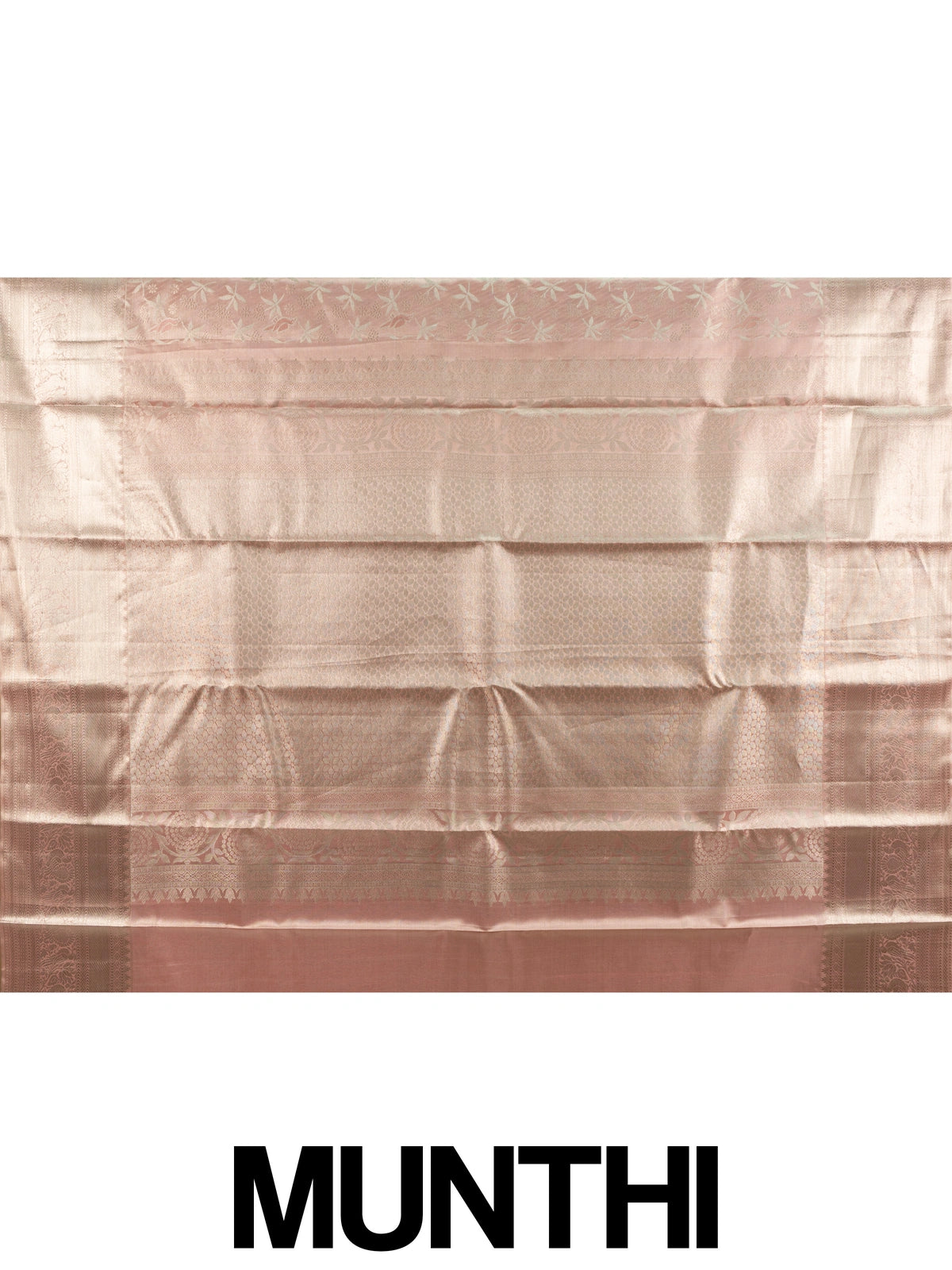 Rose pink pure Kanchipuram silk saree with silver zari floral and bird motifs and contrast zari border