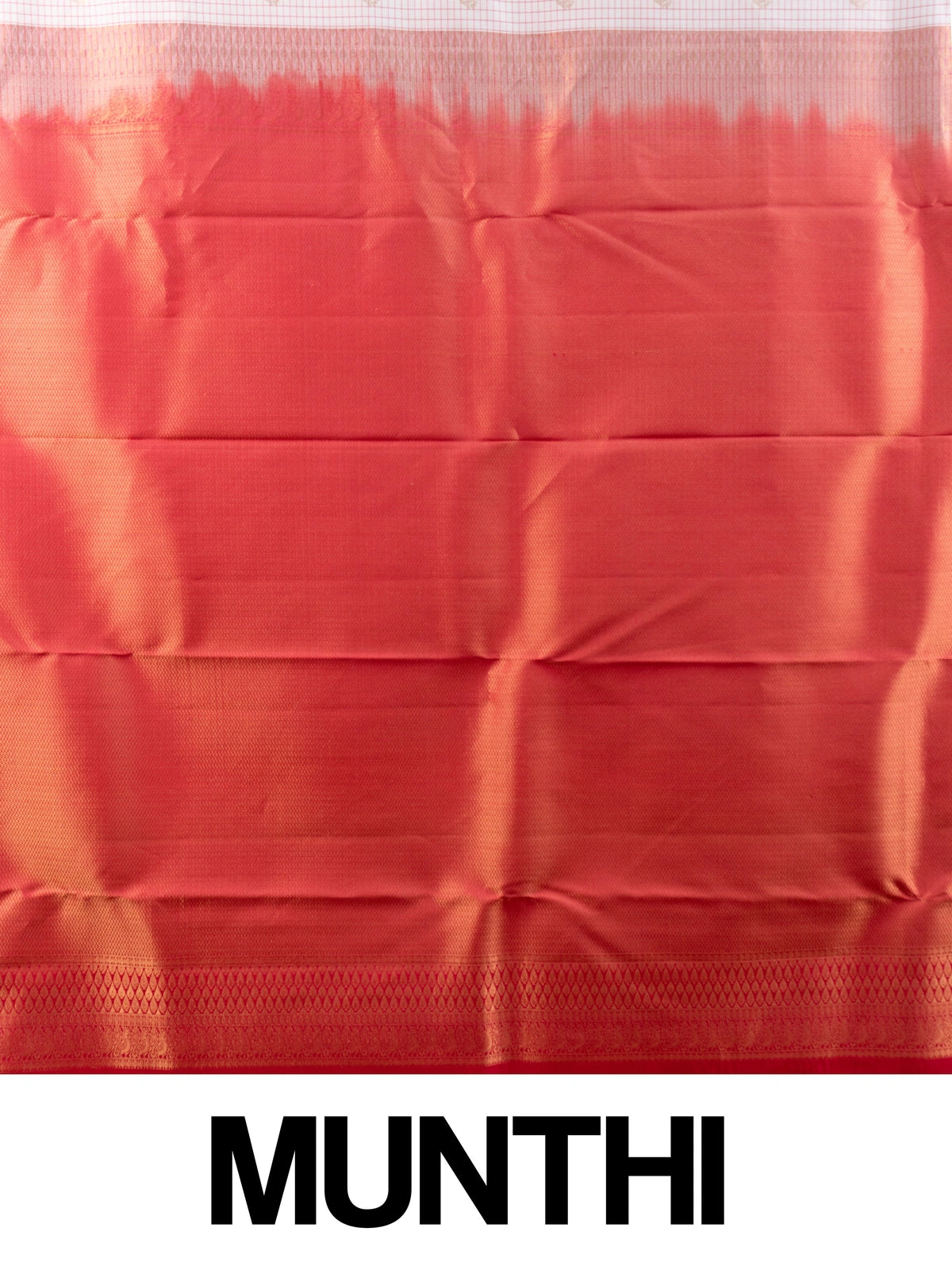 White and rani pink pure Kanchipuram silk saree with checked body, gold zari buttis and contrast zari border