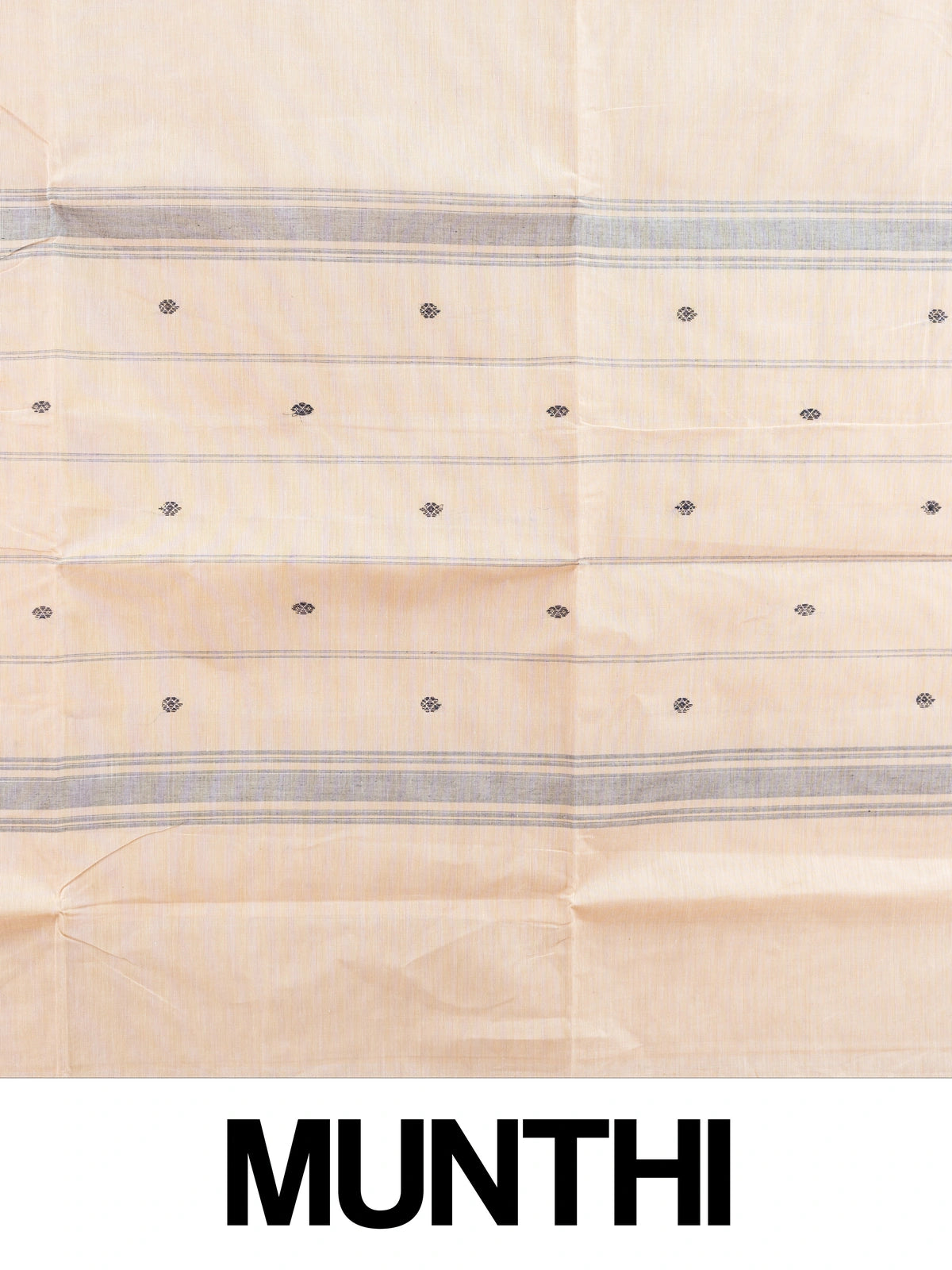 Cream Chettinad cotton saree with navy blue temple border and gold zari