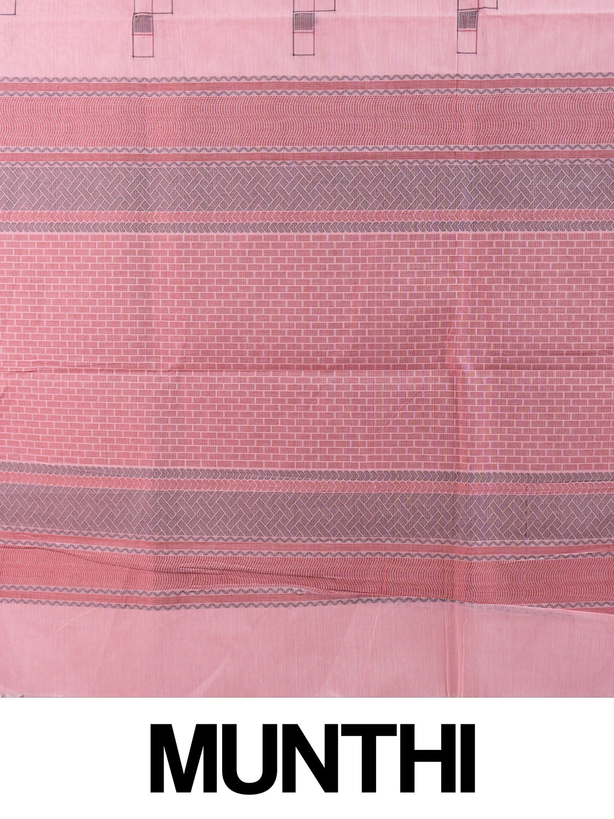 Pink silk cotton saree with grey geometric motifs and contrast border