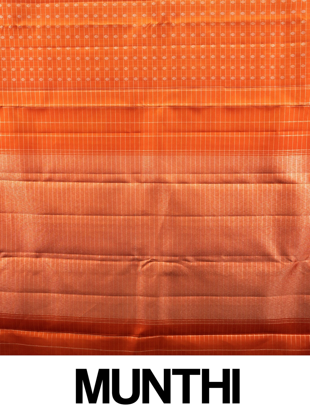 Orange pure Kanchipuram silk saree with self checks, butta motifs and copper-gold zari border