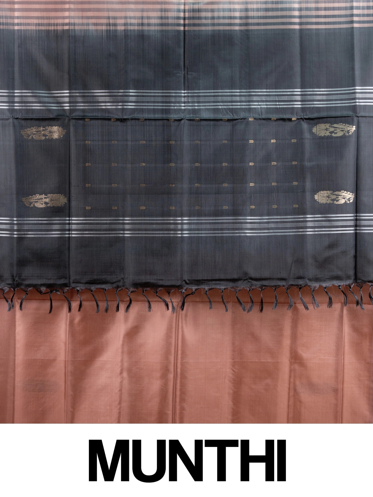 Dusty rose and black banana silk saree with contrast zari pallu and border