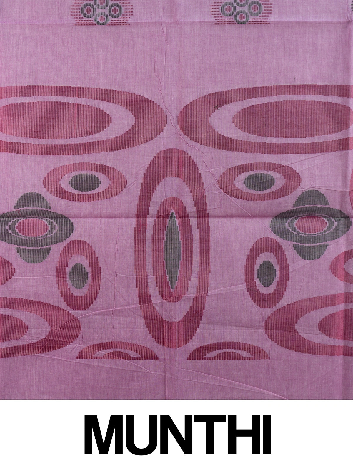 Mauve silk cotton saree with grey contrast border and woven circular buttas