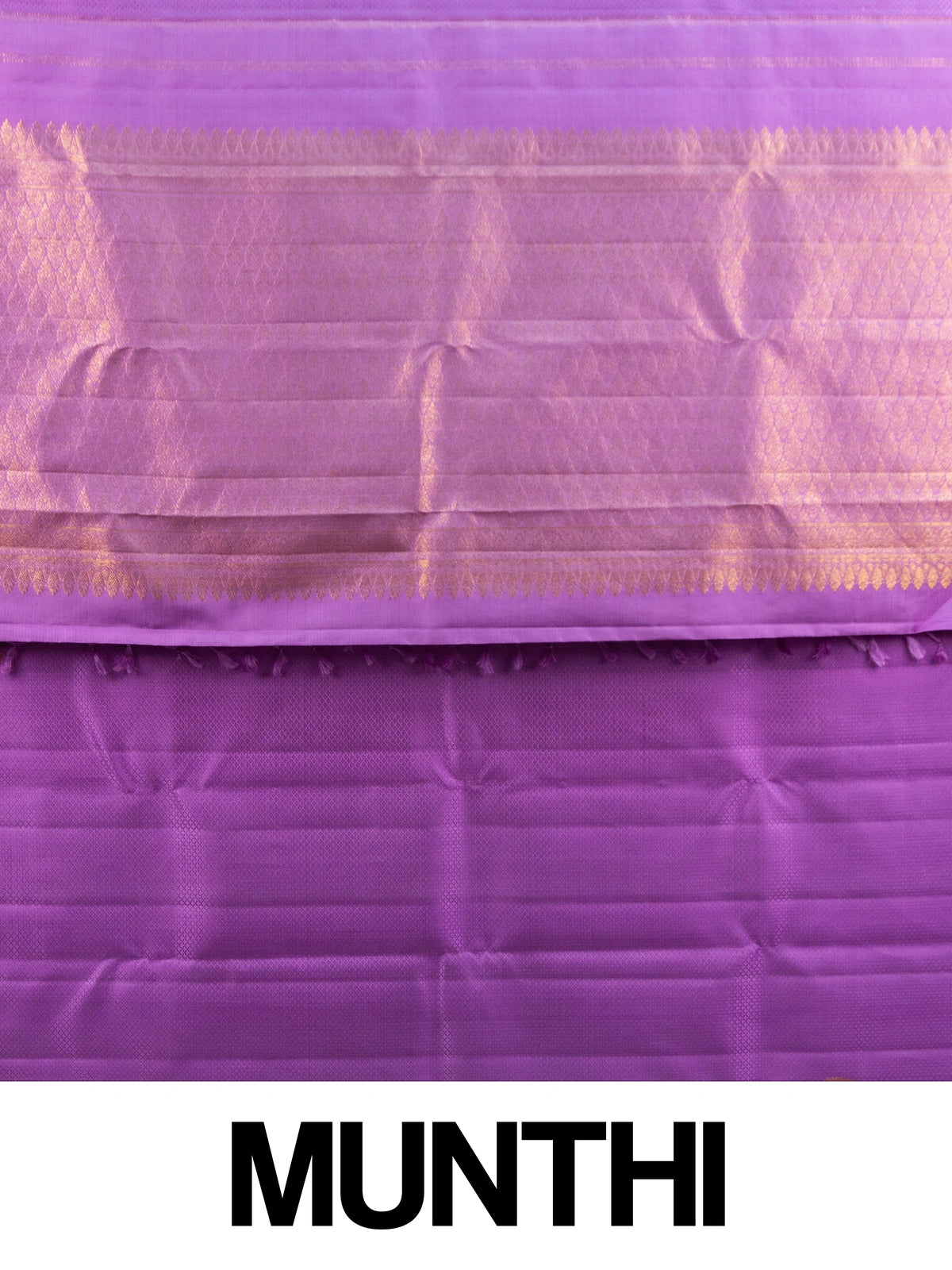 Purple pure Kanchipuram silk saree with gold zari border, buta motifs and zari pallu