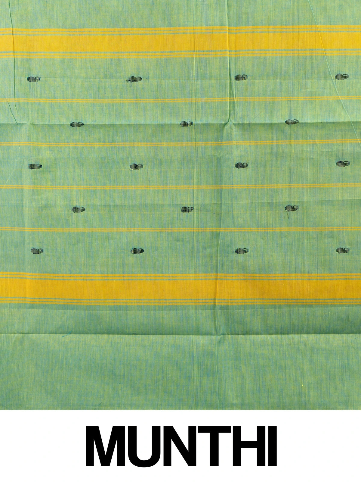 Green Chettinad cotton saree with purple gold zari paisley border and yellow-striped pallu