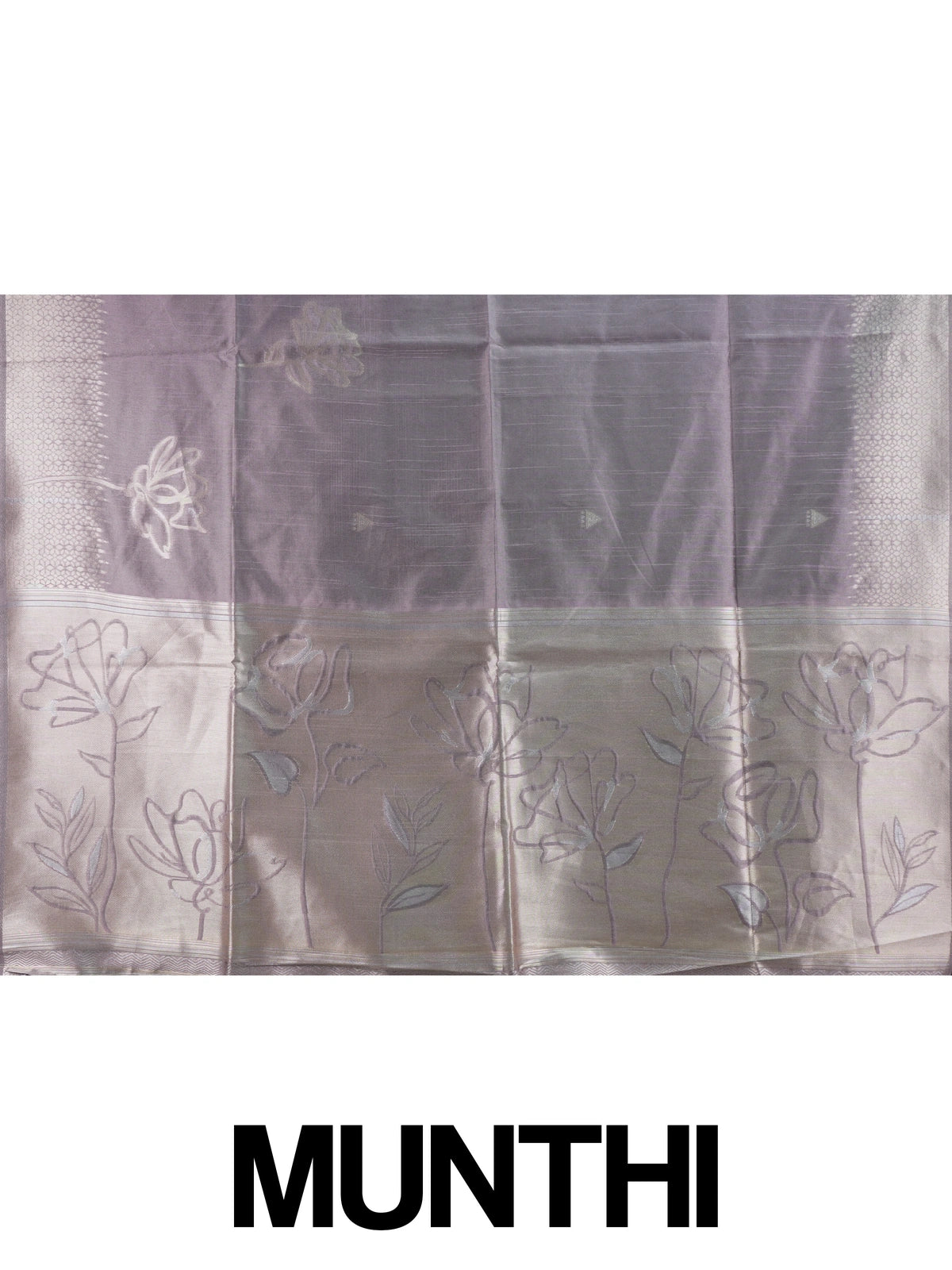 Dusty mauve semi tussar saree with silver zari floral pallu and geometric border