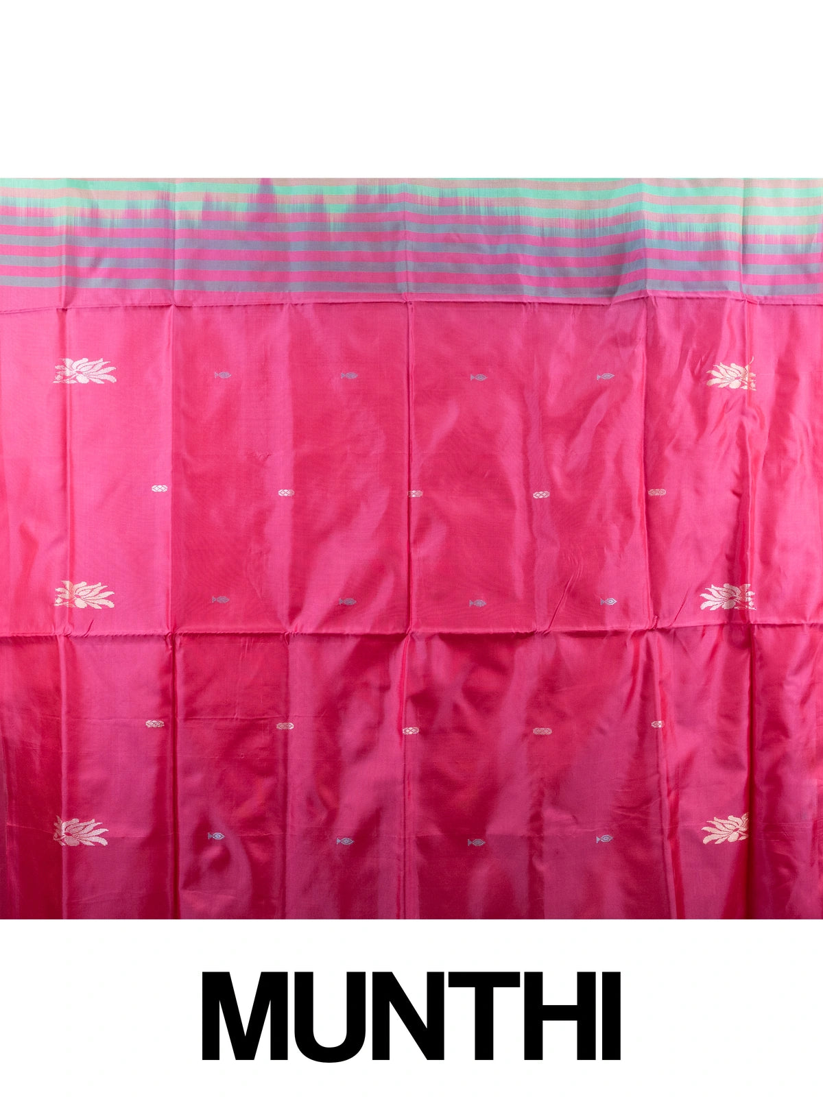 Sea green Banana Silk saree with contrast pink striped pallu and silver zari buttas