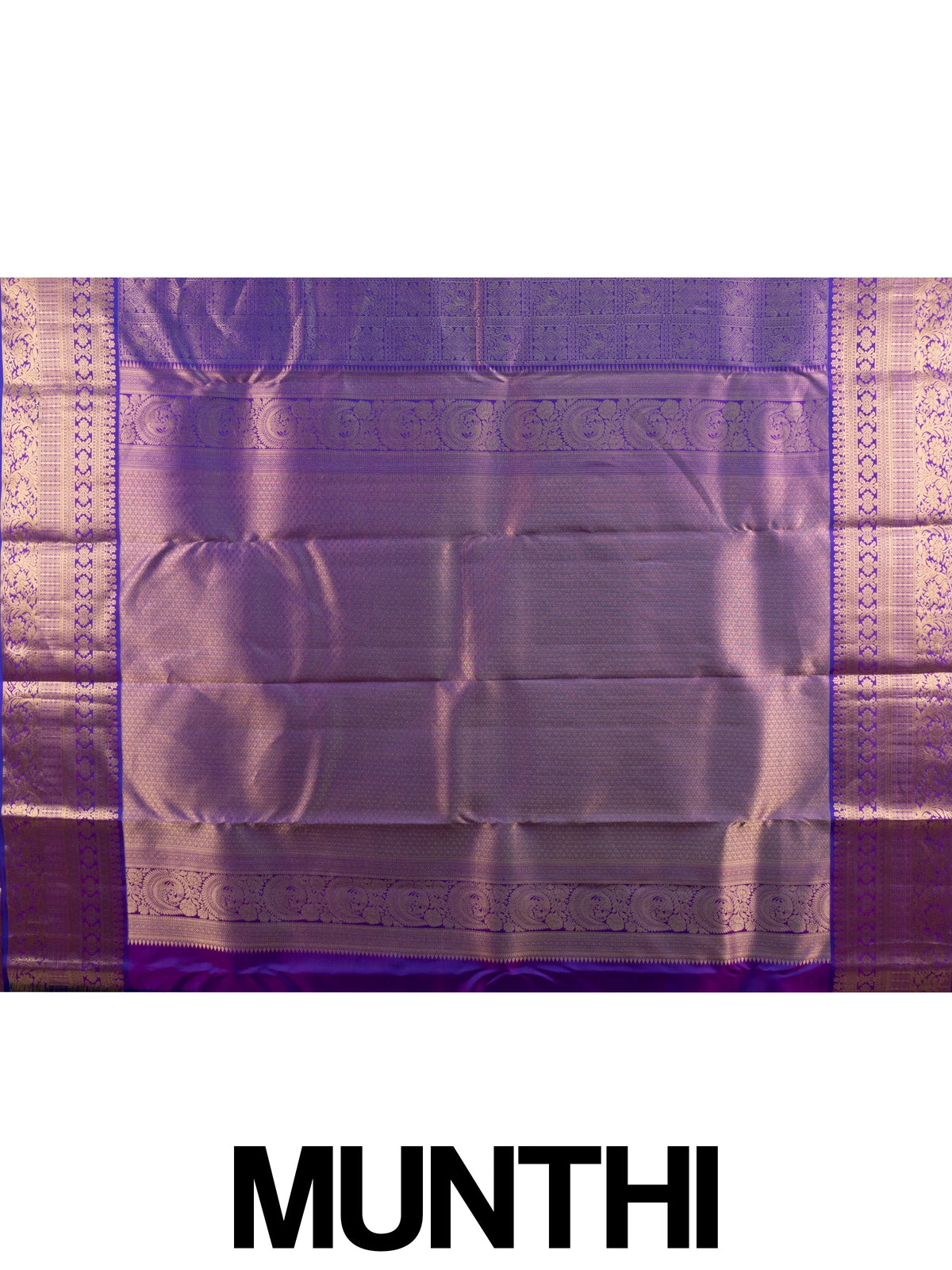 Violet pure Kanchipuram silk saree with all-over gold zari brocade and contrast border