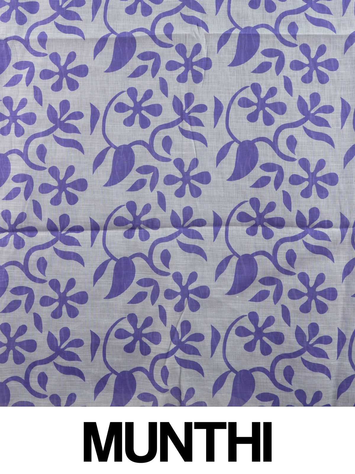 Purple and white floral printed linen cotton saree with white border and pallu