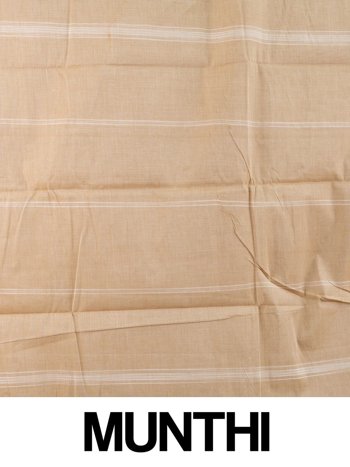 Cream and gold silk cotton saree with striped body, golden zari border and striped pallu