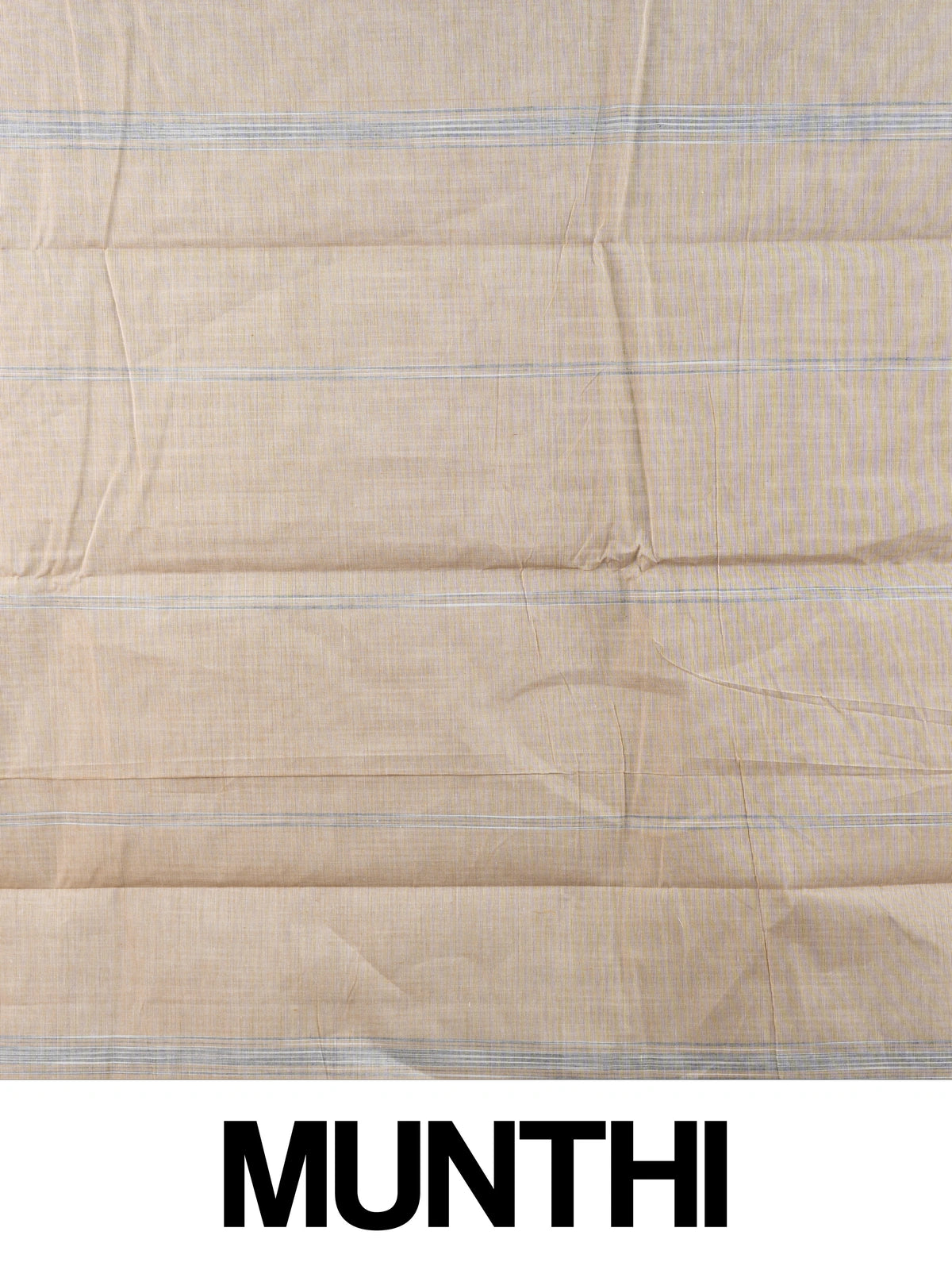 Grey silk cotton saree with striped texture, contrast beige border, and striped beige pallu