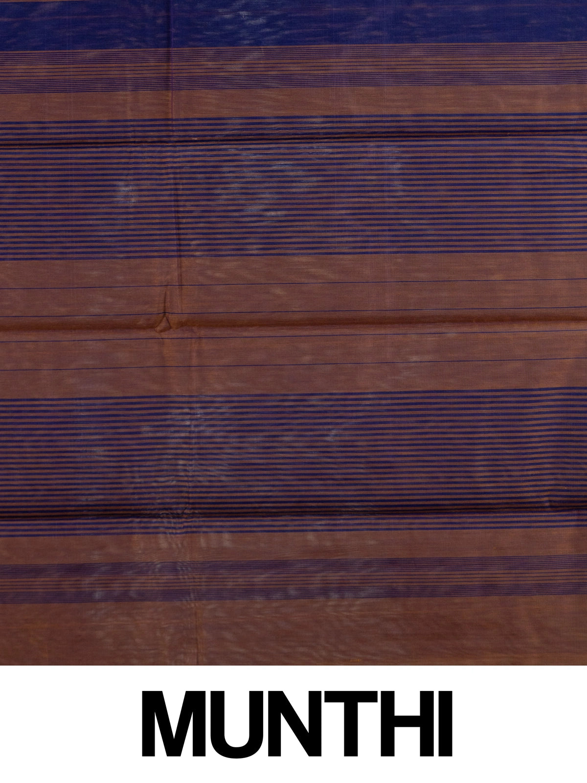 Navy blue silk cotton saree with copper stripes and contrast striped pallu