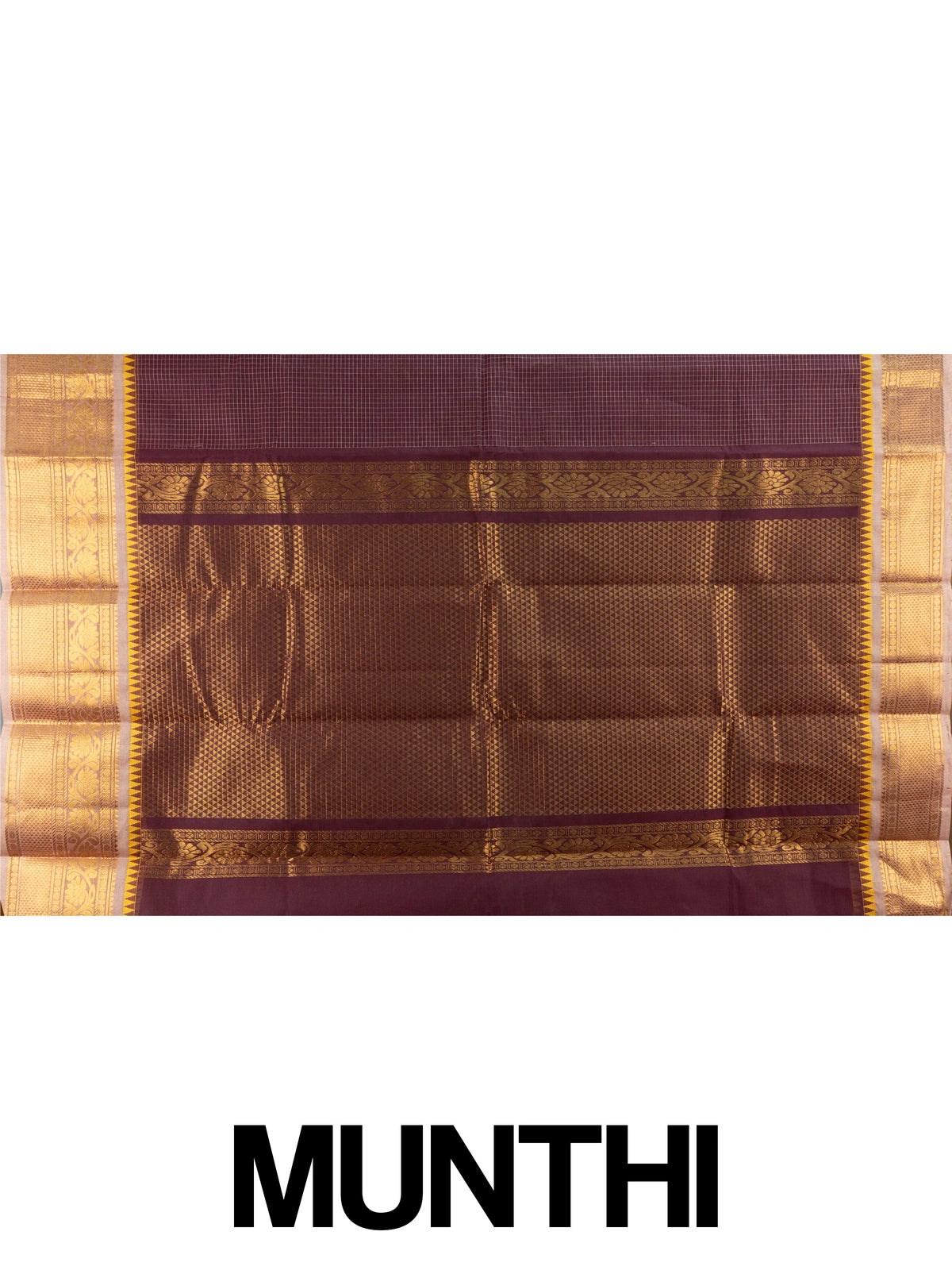 Maroon Chettinad cotton saree with gold zari temple border and contrast yellow blouse