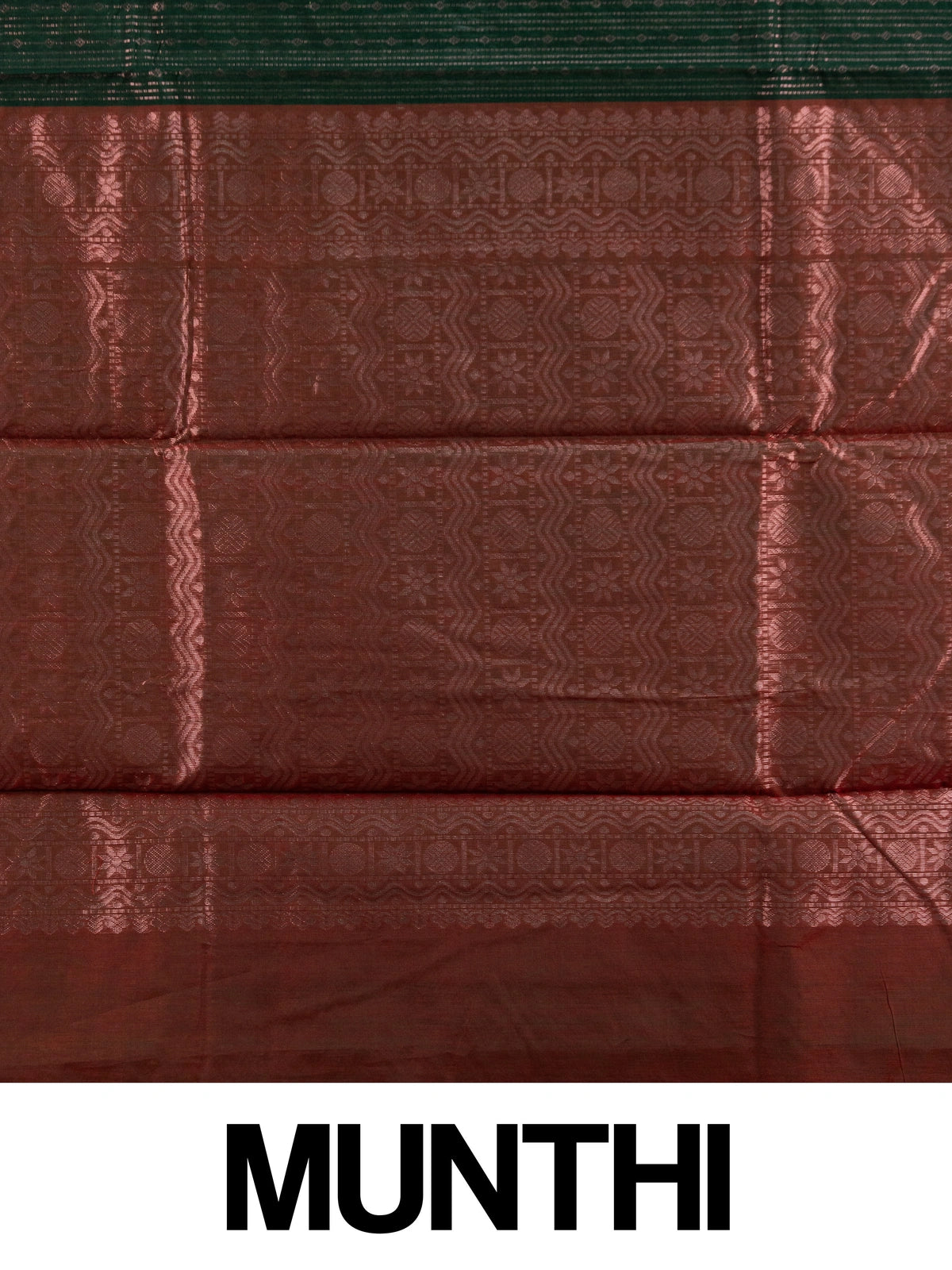 Dark green silk cotton saree with contrast maroon zari border and woven pallu