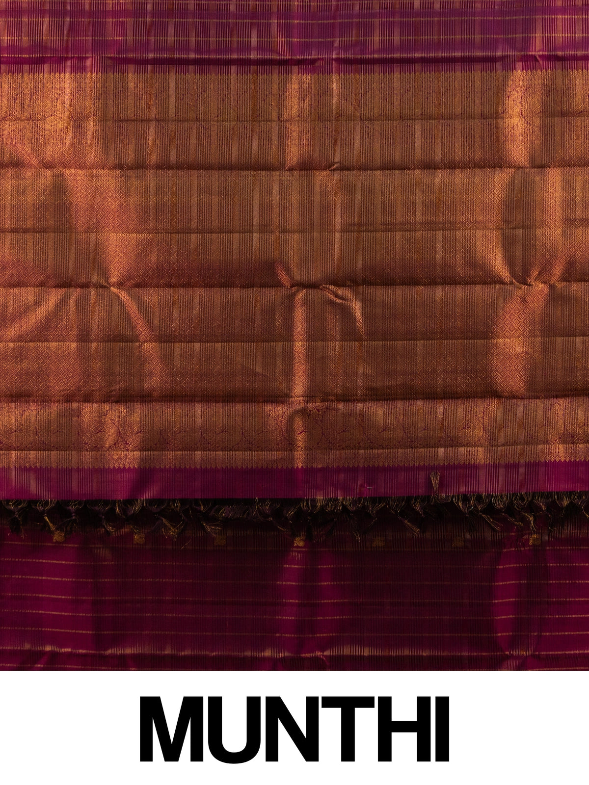 Magenta pure Kanchipuram silk saree with gold zari checks and contrast peacock-motif border