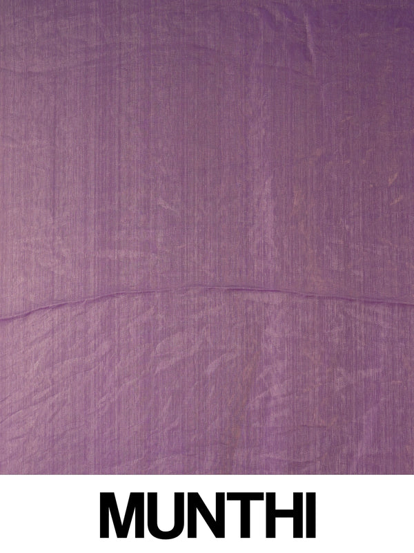 Lavender purple semi tussar saree with gold zari border and multicolour printed contrast blouse
